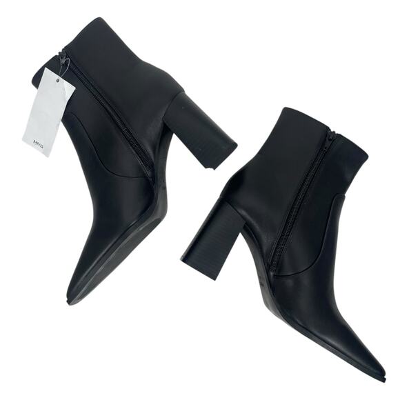 Mango Leather Square Toe Heeled Ankle Boots Black Size 38/ 7.5 - Picture 7 of 12